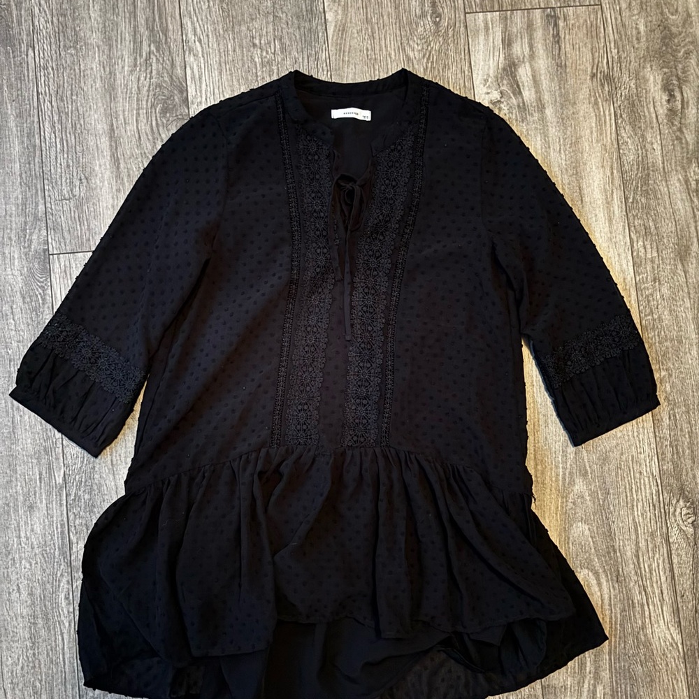 Bohemian Black lacy Tunic with Swiss dots Size 6